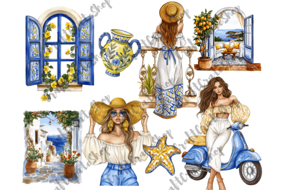 20 Watercolor Mediterranean Summer PNGs