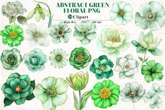 Abstract Green Watercolor Floral Clipart for Modern Design