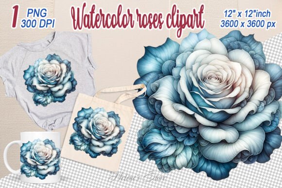Blue Watercolor Rose Flower Clipart Png for Designers
