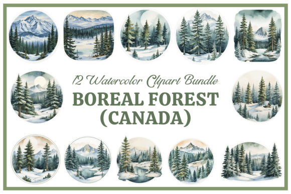 Boreal Forest Watercolor Clipart Bundle