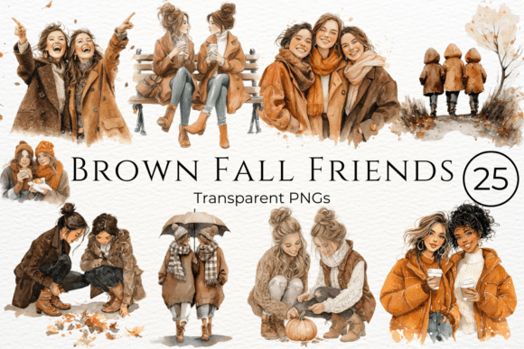 Brown Fall Friends Watercolor Clipart