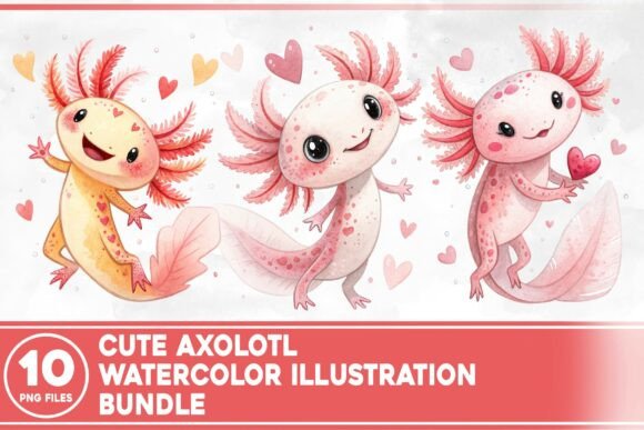 Cute Axolotl Watercolor Bundle for Playful Branding Projects