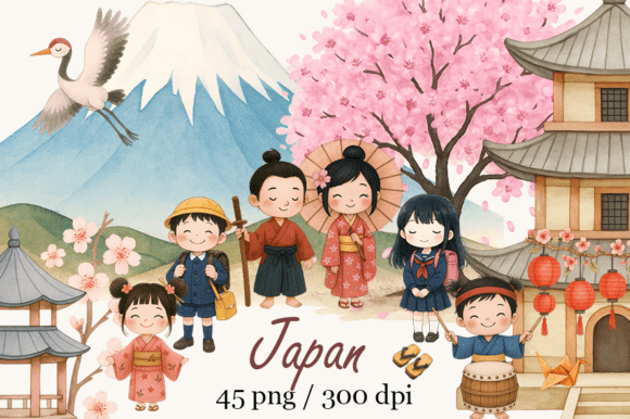 Cute Japan Clipart & Watercolor Japanese