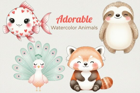 Cute Watercolor Animal Clipart: Versatile Design Assets