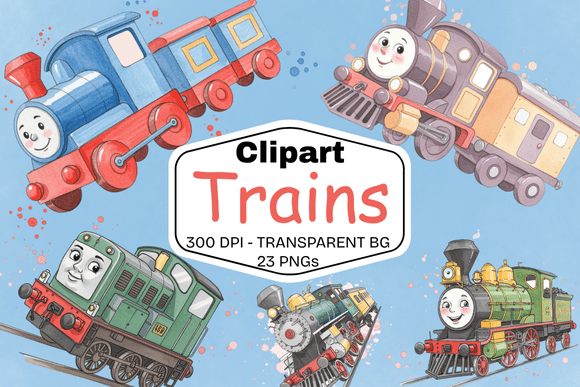 Cute Watercolor Train Clipart Bundle for Branding & Design