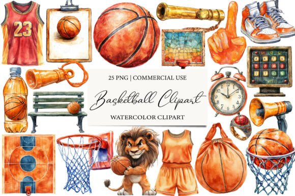 Elevate Your Sports Design with Watercolor Basketball Clipart