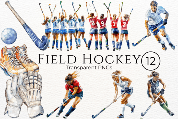 Field Hockey Watercolor Cliparts for Creative Projects