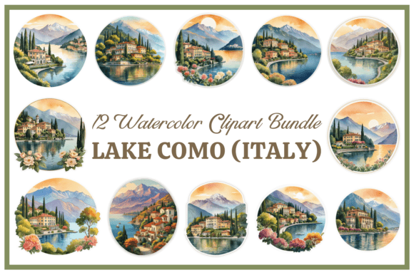 Lake Como Watercolor Clipart Bundle for Design