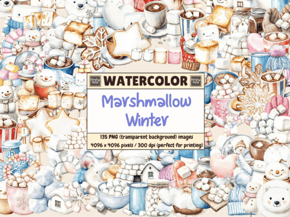 Marshmallow Winter Watercolor Clipart