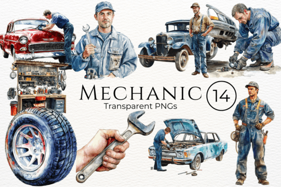 Mechanic Watercolor Cliparts for Creative Branding
