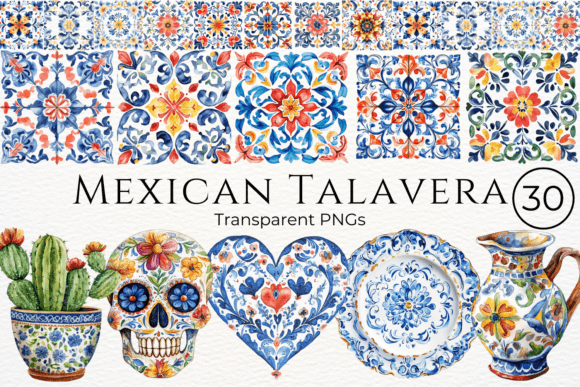 Mexican Talavera Watercolor Cliparts for Design