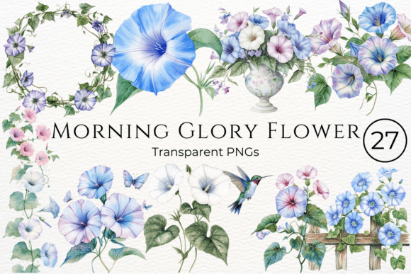 Morning Glory Flower Watercolor Cliparts for Modern Design
