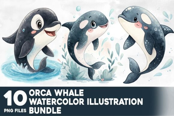Orca Whale Watercolor Bundle
