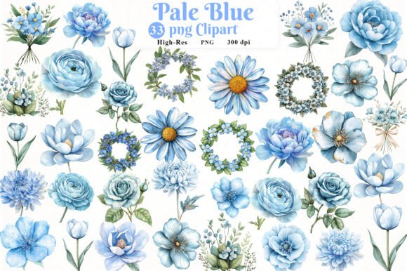 Pale Blue Flowers Watercolor Clipart for Elegant Designs
