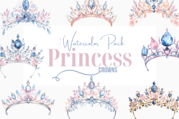 Pastel Princess Crowns Watercolor Pack