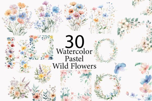 Pastel Wild Flowers Watercolor Clipart