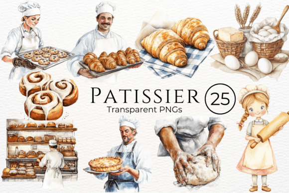 Patissier Watercolor Cliparts for Elegant Branding