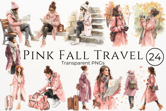 Pink Fall Travel Watercolor Clipart: A Designer’s Creative Asset