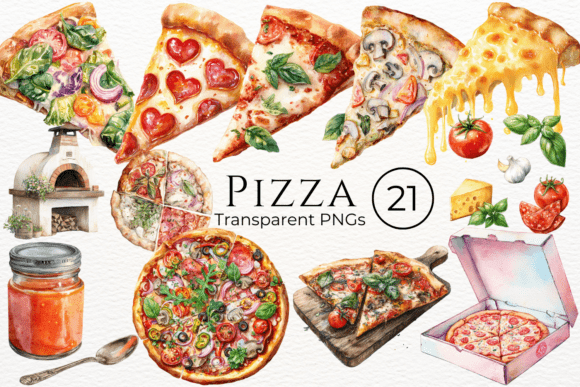 Pizza Watercolor Clipart for Modern Design Projects