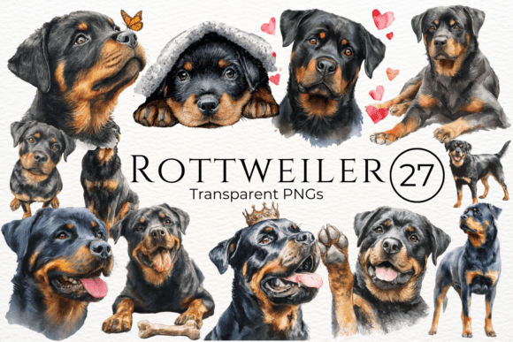Rottweiler Dog Watercolor Clipart for Designers