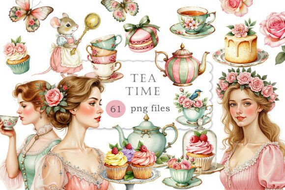 Shabby Tea Time Victorian Watercolor PNG Design Tips