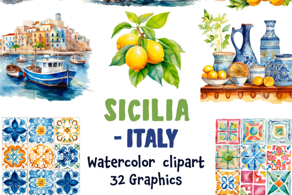 Sicily Watercolor Clipart Landmarks: Creative Uses