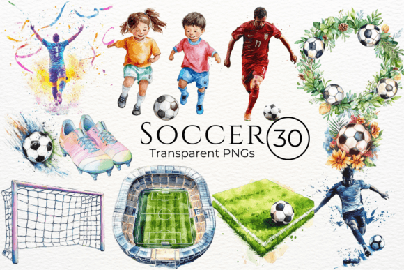 Soccer Watercolor Cliparts: A Creative Asset for Designers and Marketers
