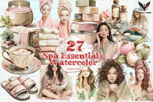 Spa Essentials Watercolor PNG for Branding