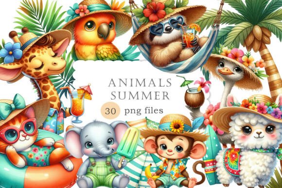 Summer Watercolor Clipart: Cute Animals for Creative Projects