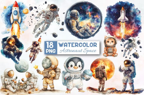 Watercolor Astronaut Space Clipart for Creative Projects