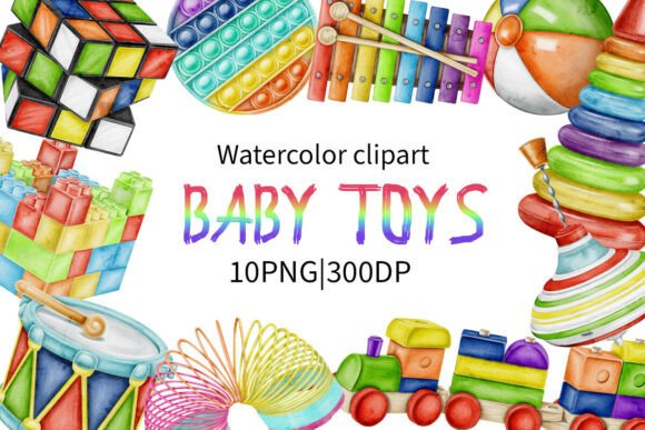 Watercolor Baby Toys Clipart: A Gentle Touch for Baby-Focused Design
