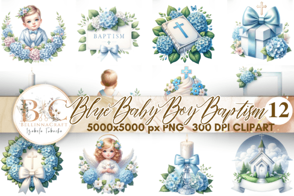 Watercolor Blue Baby Boy Baptism Clipart