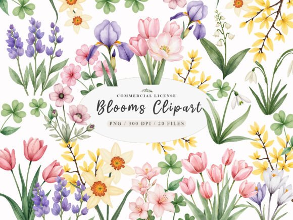 Watercolor Botanical Spring Blooms Png