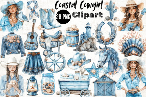 Watercolor Coastal Cowgirl Clipart