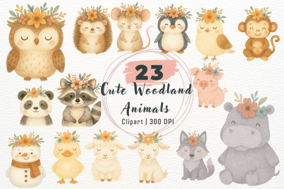 Watercolor Cute Woodland Animals Clipart