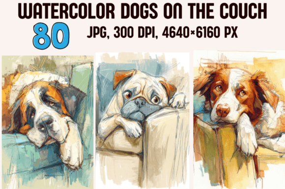 Watercolor Dogs on the Couch