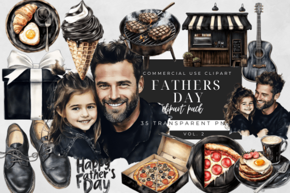Watercolor Fathers Day Clipart – Black