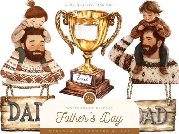 Watercolor Fathers Day Clipart for Designers
