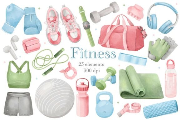 Watercolor Fitness Clipart Set: A Creative Asset for Modern Branding
