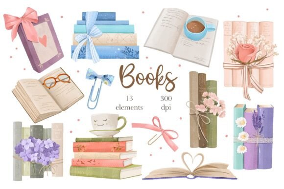 Watercolor Floral Books PNG Clipart for Creative Projects
