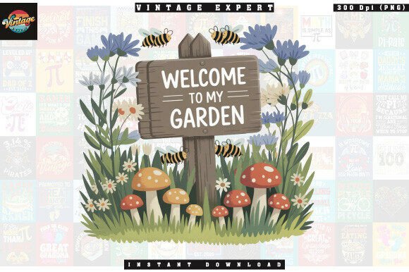 Watercolor Garden Sign with Bees Clipart