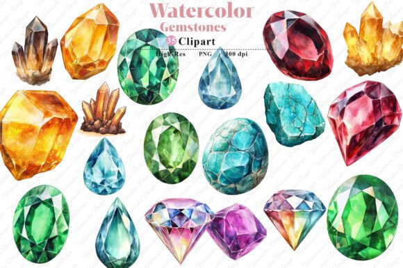 Watercolor Gemstones Clipart