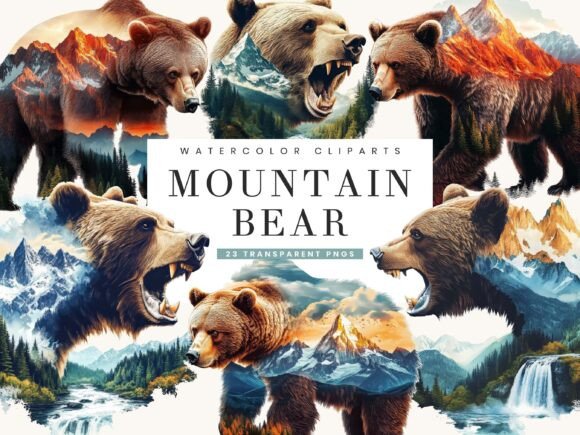 Watercolor Mountain Bear Clipart Bundle for Creatives