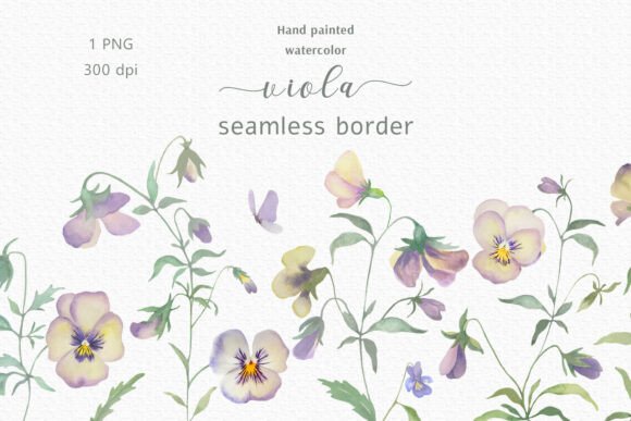 Watercolor Pansies Seamless Border