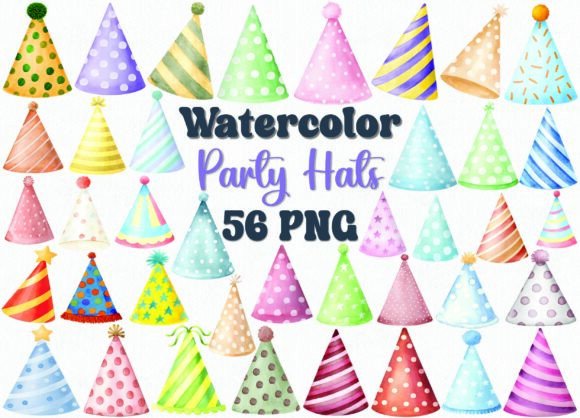 Watercolor Party Hats Clipart Set