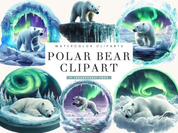 Watercolor Polar Bear Clipart Bundle