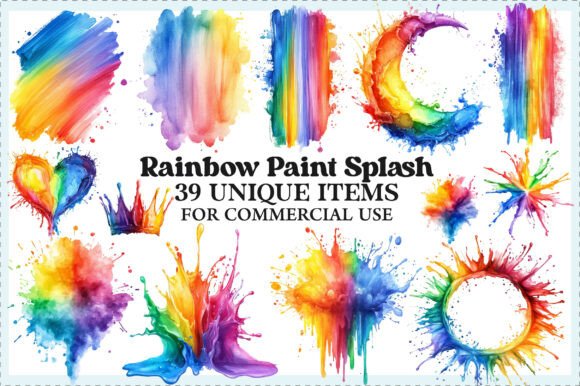 Watercolor Rainbow Paint Splash Clipart