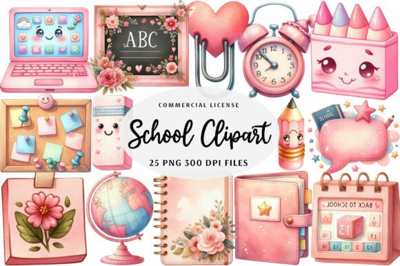 Watercolor School Clipart: Creative Design Assets with a Handmade Soul