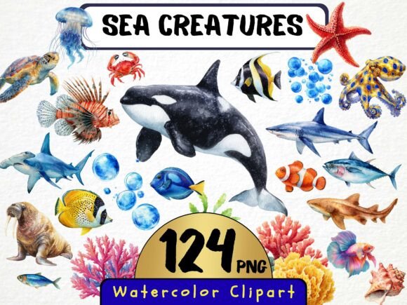 Watercolor Sea Creatures Clipart 124 PNG