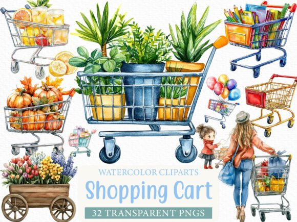Watercolor Shopping Cart Clipart: A Fresh Tool for Brand Storytelling